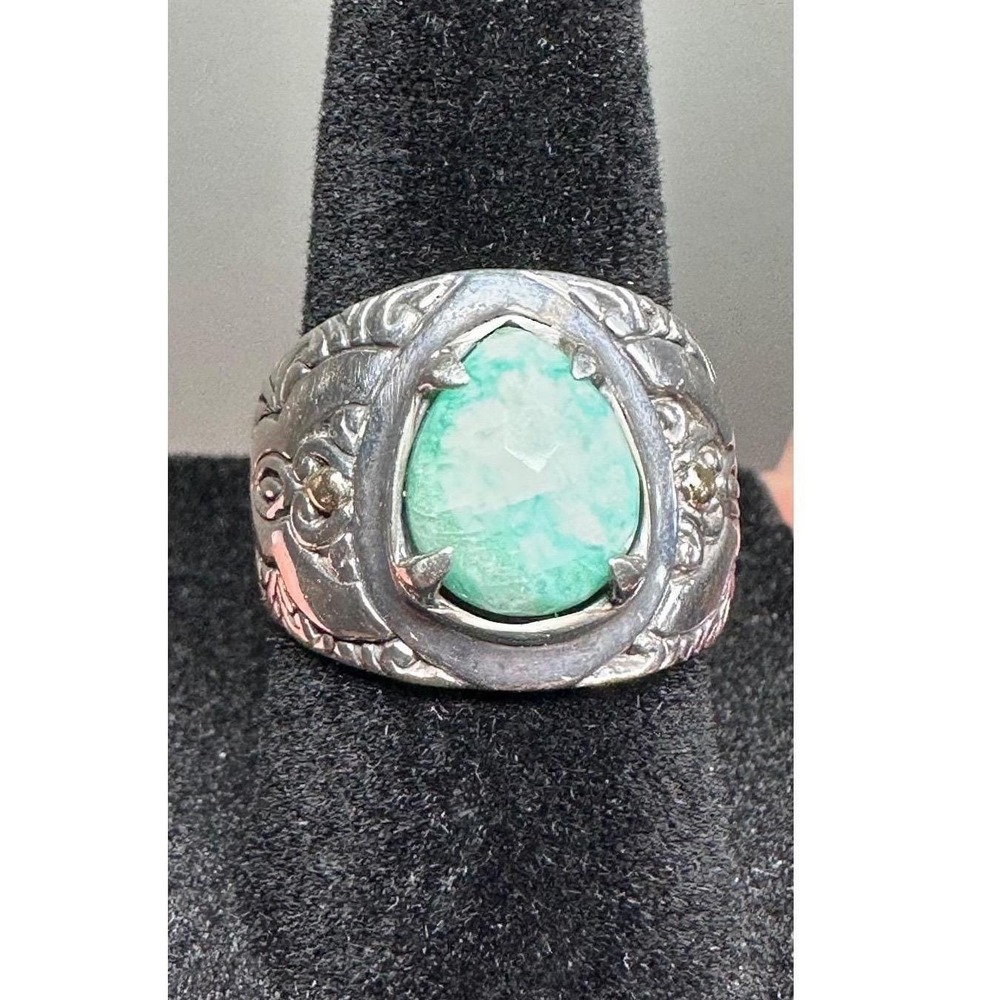 Robert Manse Signed 925 18K Amazonite Ring Size 6 Sterling Silver Bali Artisan